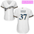 Women's Milwaukee Brewers #37 Neftali Feliz All White Stitched MLB Majestic Cool Base Jersey MLB- Women's