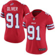 Bills #91 Ed Oliver Red Women's Stitched Football Limited Rush Jersey Nfl- Women's