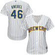 Brewers #46 Corey Knebel White Strip Home Women's Stitched Baseball Jersey Mlb- Women's