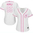 Indians #55 Roberto Perez White Pink Fashion Women's Stitched Baseball Jersey MLB- Women's