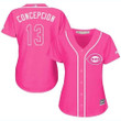 Reds #13 Dave Concepcion Pink Fashion Women's Stitched Baseball Jersey MLB- Women's