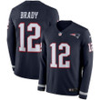Men Nike New England Patriots 12 Tom Brady Blue Therma Long Sleeve Jersey Nfl