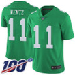 Eagles #11 Carson Wentz Green Men's Stitched Football Limited Rush 100Th Season Jersey Nfl