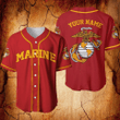 Custom Name Us Marine Corps Black Red Baseball Jersey Baseball Jersey Lf