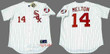 Men's Chicago White Sox #14 Bill Melton White With Red Pinstirpe Button 1970 Throwback Jersey By Mitchell & Ness Mlb
