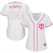 Twins #24 Trevor Plouffe White Pink Fashion Women's Stitched Baseball Jersey Mlb- Women's