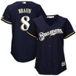 Brewers #8 Ryan Braun Navy Blue Alternate Women's Stitched Baseball Jersey Mlb- Women's