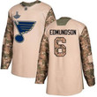 Blues #6 Joel Edmundson Camo Authentic 2017 Veterans Day Stanley Cup Champions Stitched Hockey Jersey Nhl