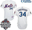 New York Mets #34 Noah Syndergaard Home White Pinstripe Jersey With 2015 World Series Patch Mlb