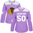 Adidas Chicago Blackhawks #50 Corey Crawford Purple Authentic Fights Cancer Women's Stitched Nhl Jersey Nhl- Women's