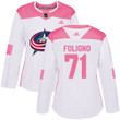 Adidas Columbus Blue Jackets #71 Nick Foligno White Pink Fashion Women's Stitched Nhl Jersey Nhl- Women's