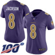 Nike Ravens #8 Lamar Jackson Purple Women's Stitched Nfl Limited Rush 100Th Season Jersey Nfl- Women's