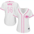 Reds #14 Pete Rose White Pink Fashion Women's Stitched Baseball Jersey MLB- Women's