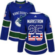 Adidas Vancouver Canucks #25 Jacob Markstrom Blue Home Authentic Usa Flag Women's Stitched Nhl Jersey Nhl- Women's
