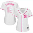 Yankees #12 Troy Tulowitzki White Pink Fashion Women's Stitched Baseball Jersey Mlb- Women's
