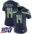 Seahawks #14 D.K. Metcalf Steel Blue Team Color Women's Stitched Football 100Th Season Vapor Limited Jersey Nfl- Women's