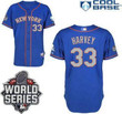 New York Mets #33 Matt Harvey Alternate Road Blue Gray Jersey With 2015 World Series Patch Mlb