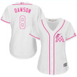 Marlins #8 Andre Dawson White Pink Fashion Women's Stitched Baseball Jersey Mlb- Women's