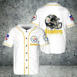 Pittsburgh Steelers Art Helmet White All Over Print Baseball Jersey - Baseball Jersey Lf