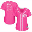 Rangers #34 Nolan Ryan Pink Fashion Women's Stitched Baseball Jersey Mlb- Women's