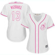 Cleveland Indians #13 Omar Vizquel White Pink Fashion Women's Stitched Mlb Jersey Mlb- Women's