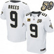 Men's New Orleans Saints #9 Drew Brees White 50Th Season Patch Stitched Nfl Nike Elite Jersey With C Patch Nfl
