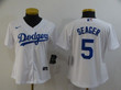 Women's Los Angeles Dodgers #5 Corey Seager White Stitched MLB Cool Base Nike Jersey MLB- Women's