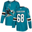 Adidas Sharks #68 Melker Karlsson Teal Home Stitched Nhl Jersey Nhl
