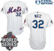 New York Mets Authentic #32 Steven Matz Home White Pinstripe Jersey With 2015 World Series Participant Patch Mlb