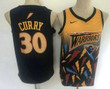 Men's Golden State Warriors #30 Stephen Curry Black With Yellow Salute Nike Swingman Stitched Nba Jersey Nba