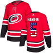 Adidas Hurricanes #5 Noah Hanifin Red Home Usa Flag Stitched Nhl Jersey Nhl