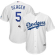 Los Angeles Dodgers #5 Corey Seager Majestic 2019 Postseason Home Official Cool Base Player White Jersey Mlb