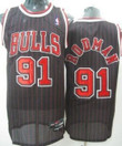 Chicago Bulls #91 Dennis Rodman Black Pinstripe Swingman Jersey Nba