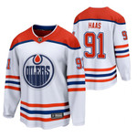 Men's Edmonton Oilers #91 Gaetan Haas 2021 Reverse Retro White Special Edition Jersey