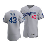 Men's Los Angeles Dodgers Edwin Rios #43 2020 World Series Champions Road MLB Jersey Gray