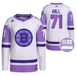 Boston Bruins Taylor Hall #71 Hockey Fights Cancer White Purple Primegreen Jersey