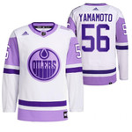 Men's Kailer Yamamoto 2021 Hockey Fights Cancer Edmonton Oilers White 56 Primegreen Jersey