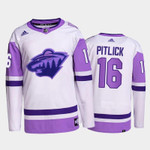 Men Minnesota Wild Hockey Fights Cancer Rem Pitlick White #16 Primegreen Jersey