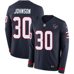 Nike Texans #30 Kevin Johnson Navy Blue Team Color Men's Stitched Nfl Limited Therma Long Sleeve Jersey Nfl