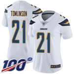 Nike Chargers #21 Ladainian Tomlinson White Women's Stitched Nfl 100Th Season Vapor Limited Jersey Nfl- Women's