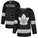 Men's Toronto Maple Leafs #34 Auston Matthews Black Team Logos Fashion Adidas Jersey Nhl