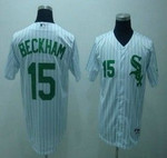 Chicago White Sox #15 Gordon Beckham White With Green Pinstripe Jersey Mlb