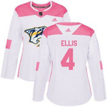 Adidas Nashville Predators #4 Ryan Ellis White Pink Authentic Fashion Women's Stitched NHL Jersey NHL- Women's