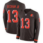 Men's Cleveland Browns #13 Odell Beckham Jr Brown Team Color Stitched Football Limited Therma Long Sleeve Jersey Nfl