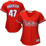 Phillies #47 Larry Andersen Red Alternate Women's Stitched Baseball Jersey MLB- Women's