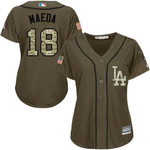 Dodgers #18 Kenta Maeda Green Salute To Service Women's Stitched Baseball Jersey Mlb- Women's