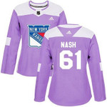 Adidas New York Rangers #61 Rick Nash Purple Fights Cancer Women's Stitched Nhl Jersey Nhl- Women's