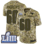 #60 Limited David Andrews Camo Nike Nfl Youth Jersey New England Patriots 2018 Salute To Service Super Bowl Liii Bound Nfl