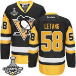 Men's Pittsburgh Penguins #58 Kris Letang Black Third Jersey 2017 Stanley Cup Champions Patch Nhl