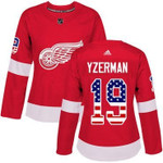 Adidas Detroit Red Wings #19 Steve Yzerman Red Home Authentic USA Flag Women's Stitched NHL Jersey NHL- Women's